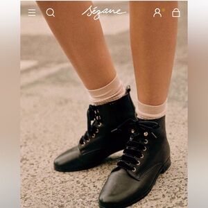 Sezane Eugenie Black Leather Lace-Up Ankle Boots